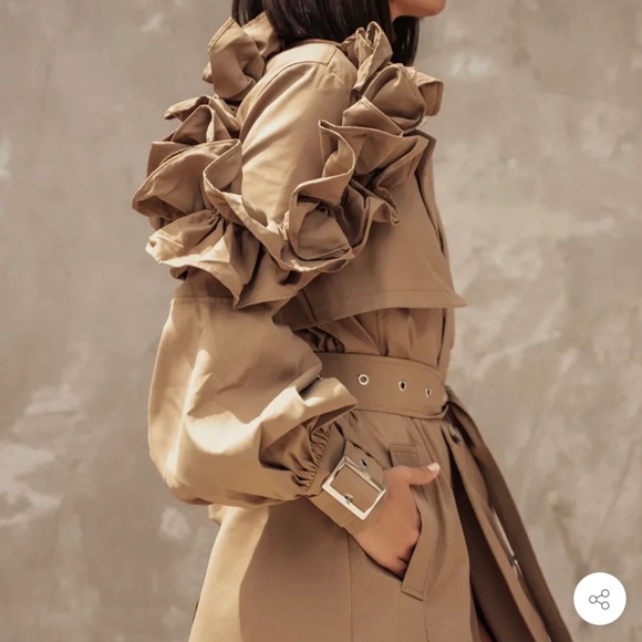 🔥RARE🔥NWT🏷️✨ATHINA RUFFLE SHOULDER PUFF SLEEVE LONG TRENCH COAT🤩SZ M & 1X‼️ - Picture 3 of 6